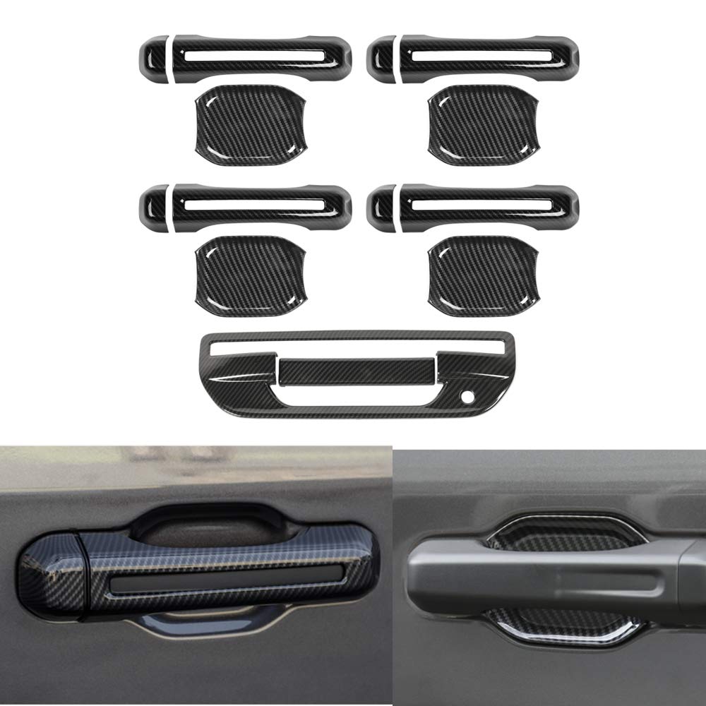 BORUIEN ABS Door Handle Shell/Outer Door Bowl/Tail Door Handle Cover Decor Sticker Trim for Jeep JT Gladiator 2018 up Carbon Fiber Grain - A