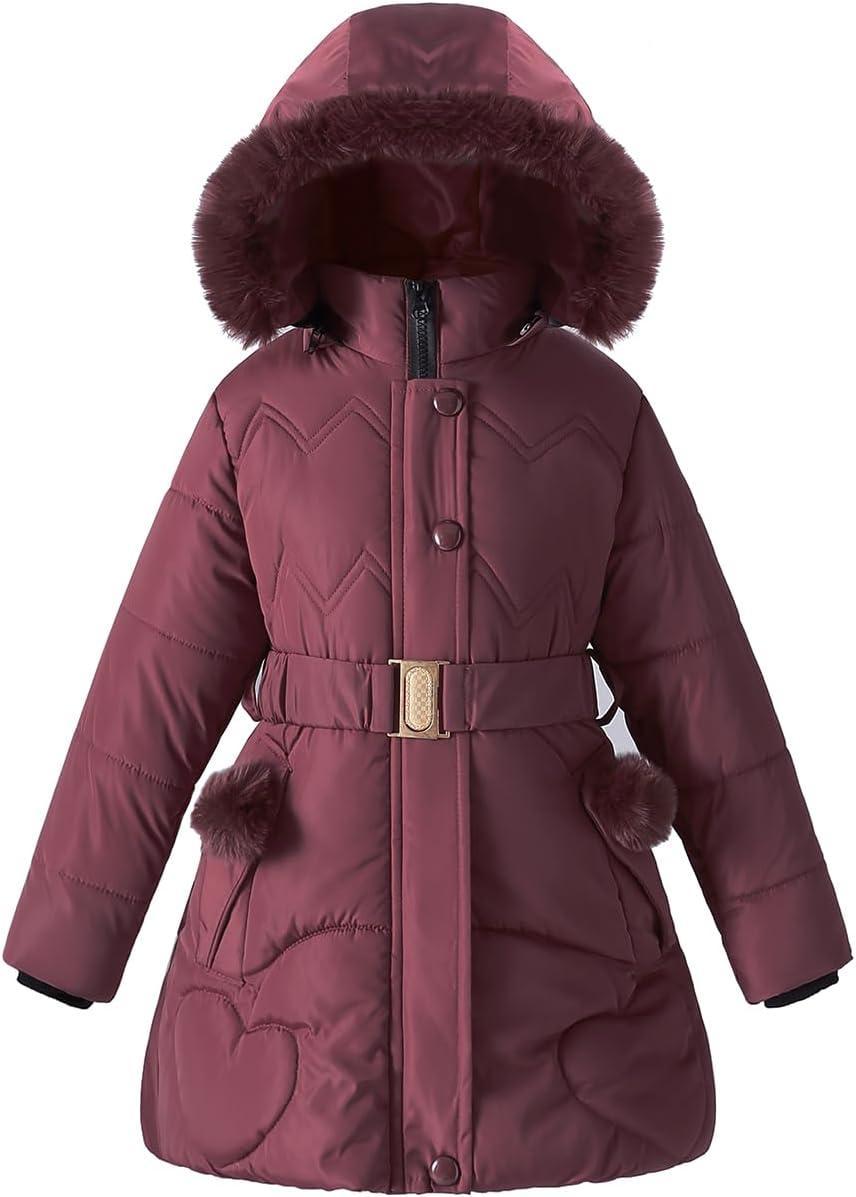 Girl Winter Dress Coats Hooded Fleece Jacket Warm Outwear Waterproof Heavy Parka