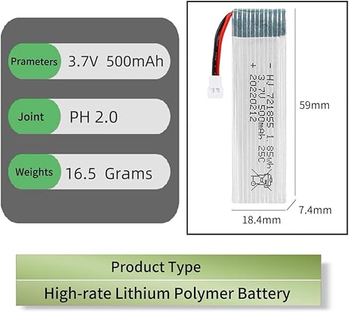Miniatura 2 de 3.7V 721855 500mAh 25C RC Avión Batería Drone Li-ion Batería para U815A U818A U819A FPV UAV Control Remoto Aviones Control Remoto UAV Quadcopter