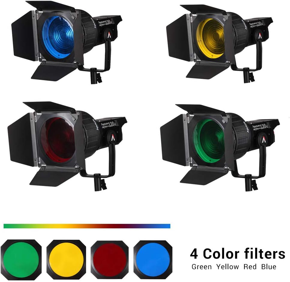 One-Day Sale: Up to 40% Off Aputure Fresnel 2X Lens Mount with Barn Door Honeycomb Grid and 4 Color Filters Compatible with Aputure 120D Mark 2 Aputure 300D Aputure 120D and Other Bowen-S Mount Continuous Lights
