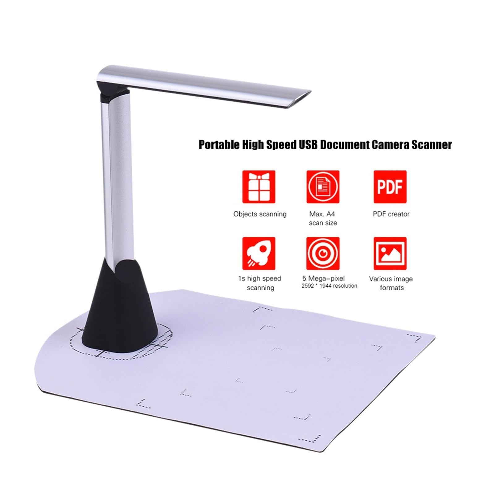 Szybki skaner dokumentów do książek na USB, 5-megapikselowy format HD o wysokiej rozdzielczości, rozmiar skanowania A4 z funkcją OCR, oświetlenie LED,Hoge Definitie