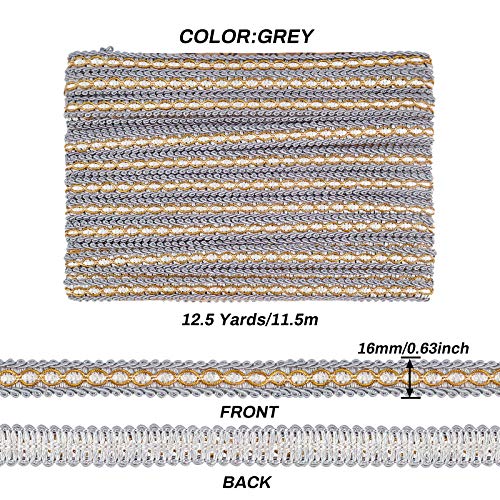 Fingerinspire Gray Braid Trim 5/8" X 12.5 Yards Polyester Ribbon Woven Gimp Fringe Trim For Costume Diy Crafts Sewing Jewelry Making Home Decoration #TOP1
