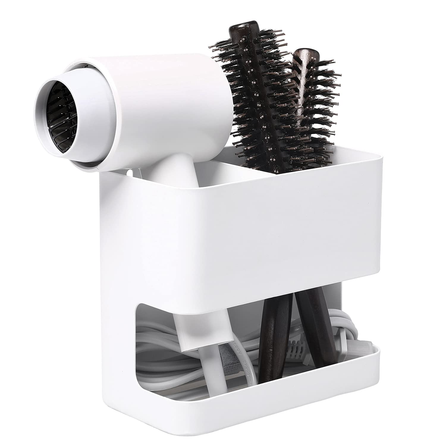 MyGift White Metal Wall Mount Hair Tools Holder with 2 Slots, Salon Hair Styling Accessories Organizer Rack, Blow Dryer, Straightener and Curling Iron Holder