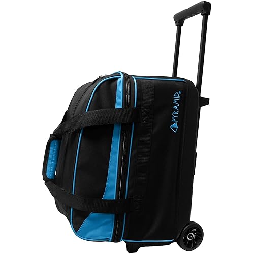 Pyramid Prime Double Roller 2 Ball Bowling Bag with Large Separate Compartment for Bowling Shoes (Up To US Mens Size 16) or Accessories, Locking Handle - Extends to 40"