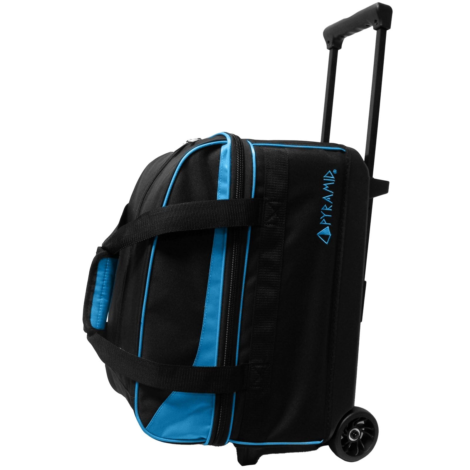 Pyramid Prime Double Roller 2 Ball Bowling Bag with Large Separate Compartment for Bowling Shoes (Up To US Mens Size 16) or Accessories, Locking Handle - Extends to 40"