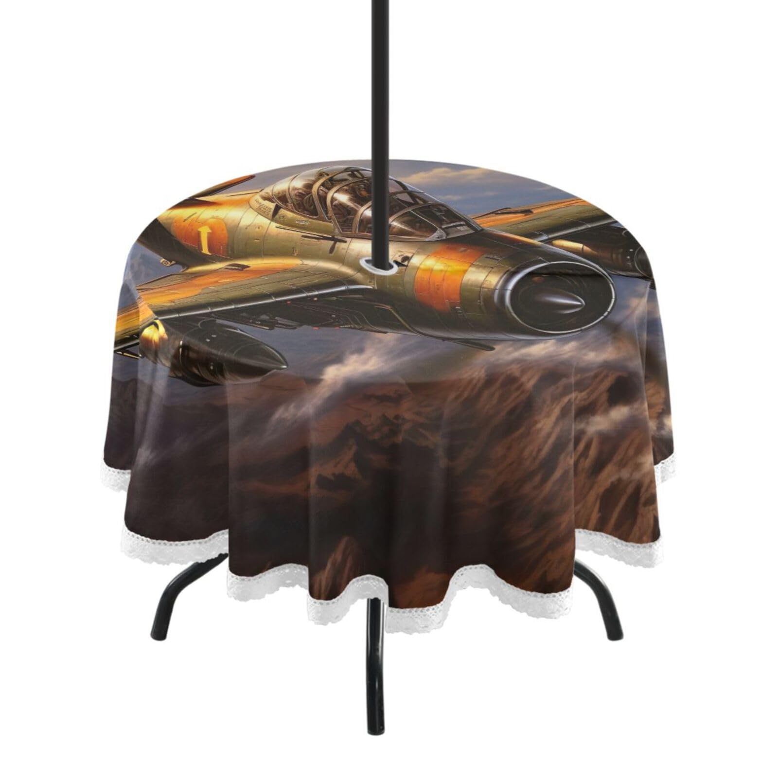 Wajiw 60 Inch Indoor Outdoor Round Tablecloth with Umbrella Hole and Zipper Waterproof Patio Table Cover for Camping Dining Room Party Outdoor Picnic,Fighter