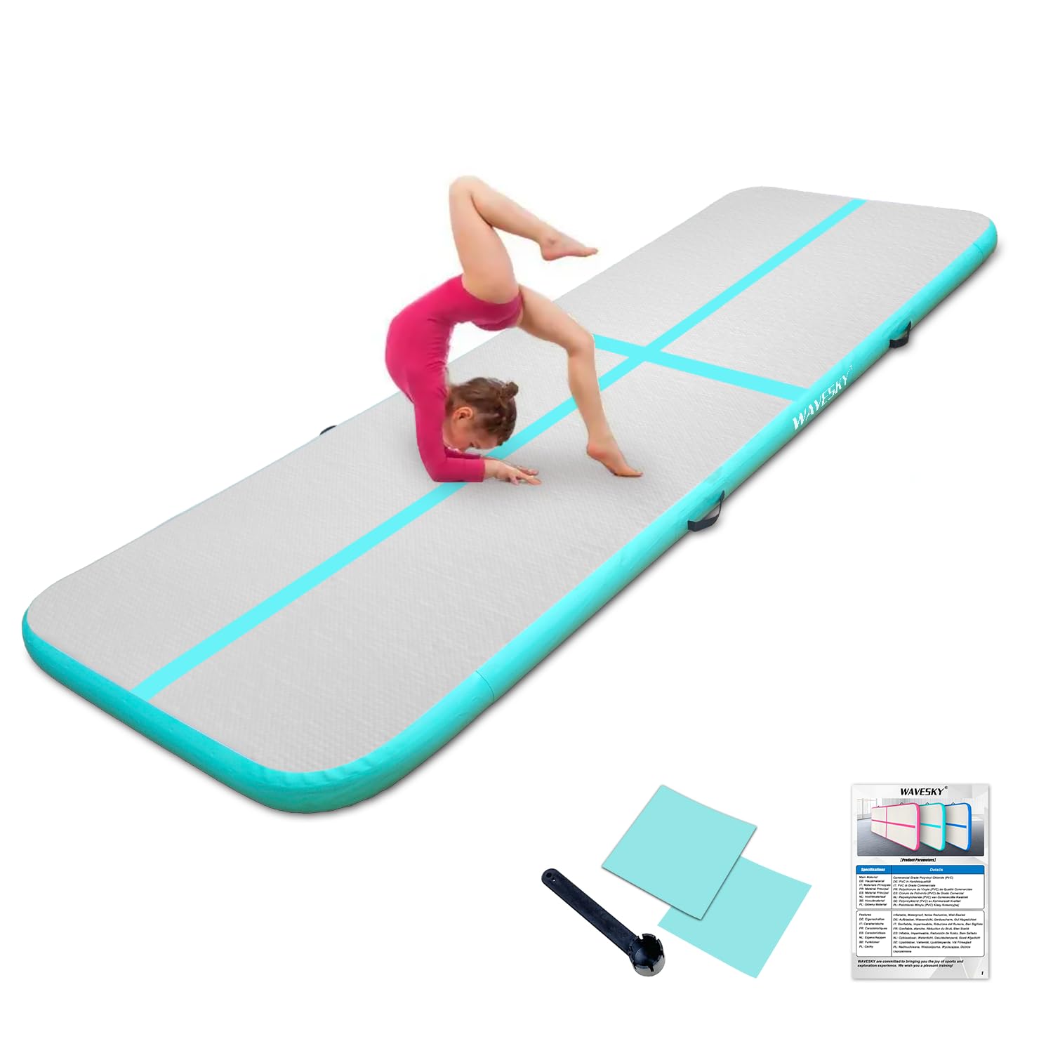 Nadmuchiwana mata powietrzna Tumble Track 3 m / 4 m / 5 m / 5 m / 10 cm wysokości, antypoślizgowa mata gimnastyczna do domu, na zewnątrz, fitnessu, jogi, treningu, cheerleaderek