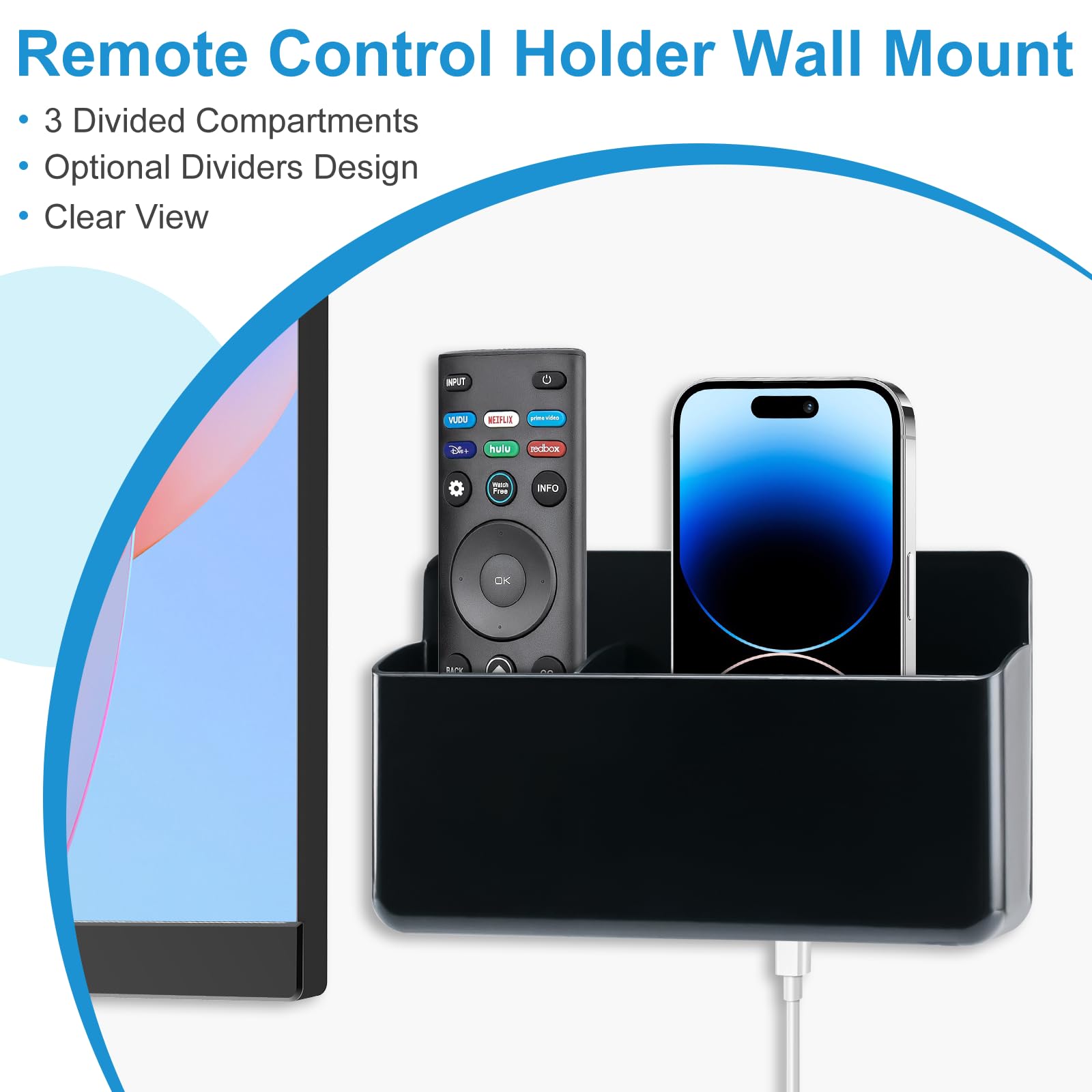 Soporte de pared para control remoto, soporte para control remoto de TV, soporte autoadhesivo para bolígrafo, accesorios de almacenamiento de pared para oficina, escuela, hogar (negro, 1