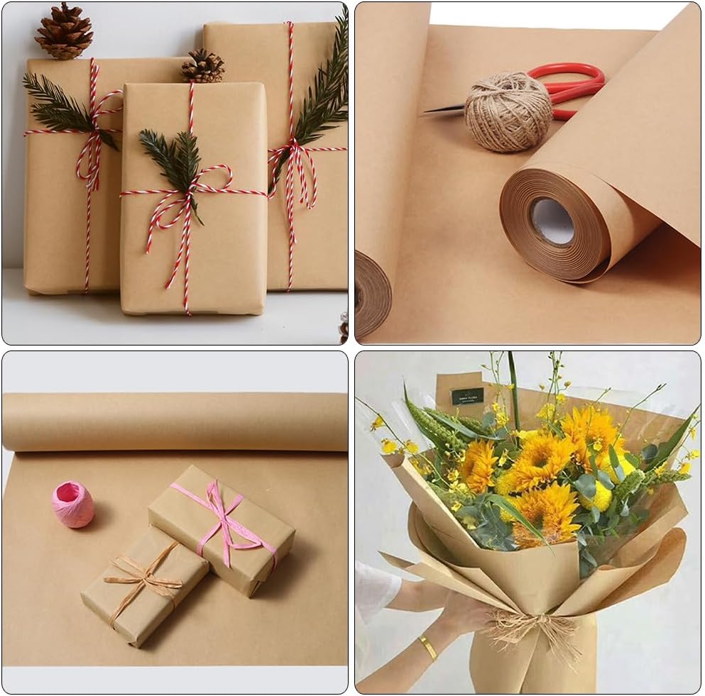 EXCEART Brown Kraft Paper Roll 33Ft X 12In Wrapping Paper for Diy Crafts Floral Bouquet Packaging and Drawing
