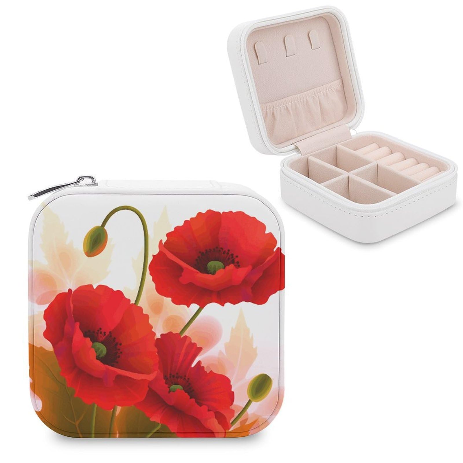 LZQPOEAS Poppy Flowers Vivid Petals Jewelry Box, PU Patterned Storage Case, Portable Travel Jewelry Organizer Box for Storing Rings, Pendants, Earrings, Necklaces, And Women's Specialized