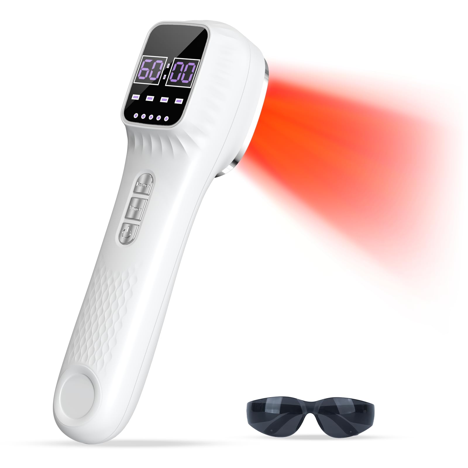 Dispositivo portátil con luz roja y soporte, 16×650 + 3×808 Cuatro modos de funcionamiento y función de temporizador con 12 niveles El dispositivo con luz roja una pantalla LED y gafas protectoras
