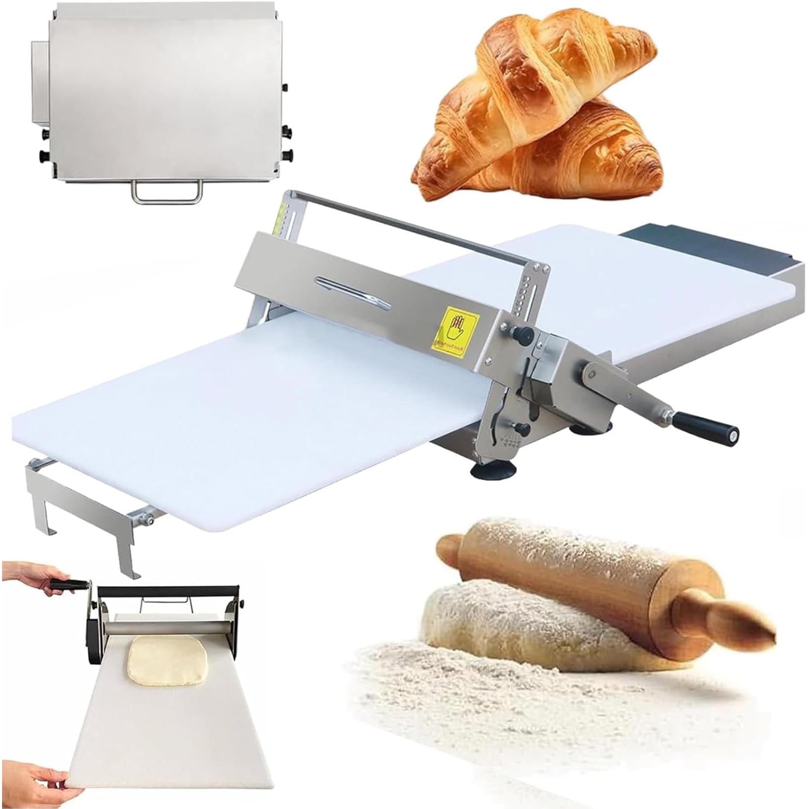 Joyfitness Stainless Steel Manual Sheeter, Foldable Dough Roller Machine, 30x60cm/40x90cm Board, Adjustable 0-27mm Thickness for Croissant, Danish Bread, Pizza, Pastry Making