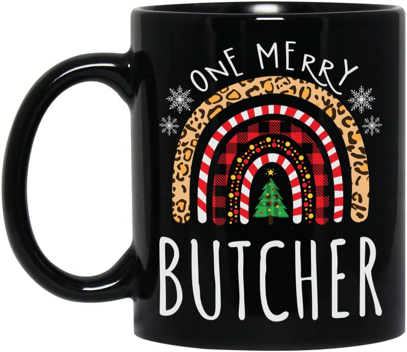 Butcher Christmas Coffee Mug, Custom Gift for One Merry Butcher, Job Profession Occupation Black,11oz Ceramic Cup