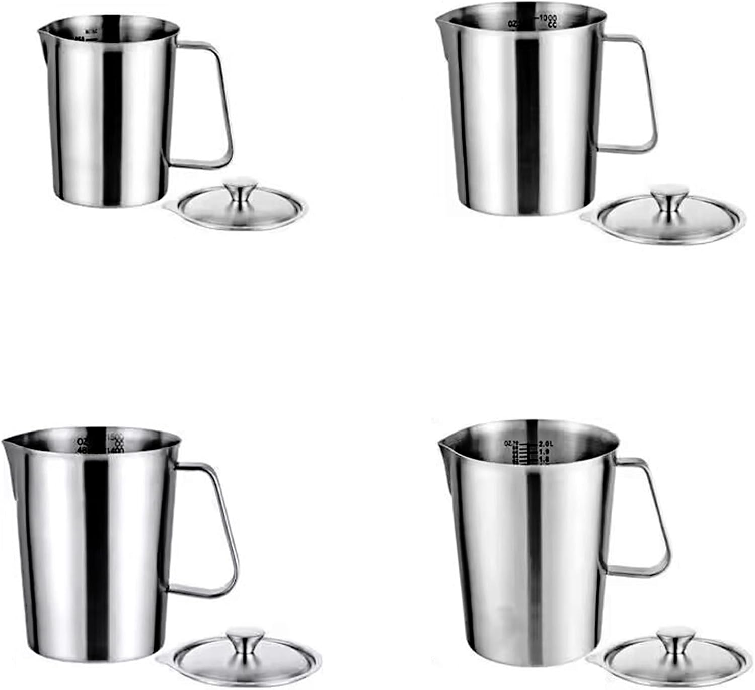 Professional Coffee Milk Cups 4 Size 500ml 1000ml 1500ml 2000ml Locking Lid Design Sturdy Nonrust Steel Measuring Cup Beginner Friendly Nonrust Steel Liquid Measurement Tool With Lid