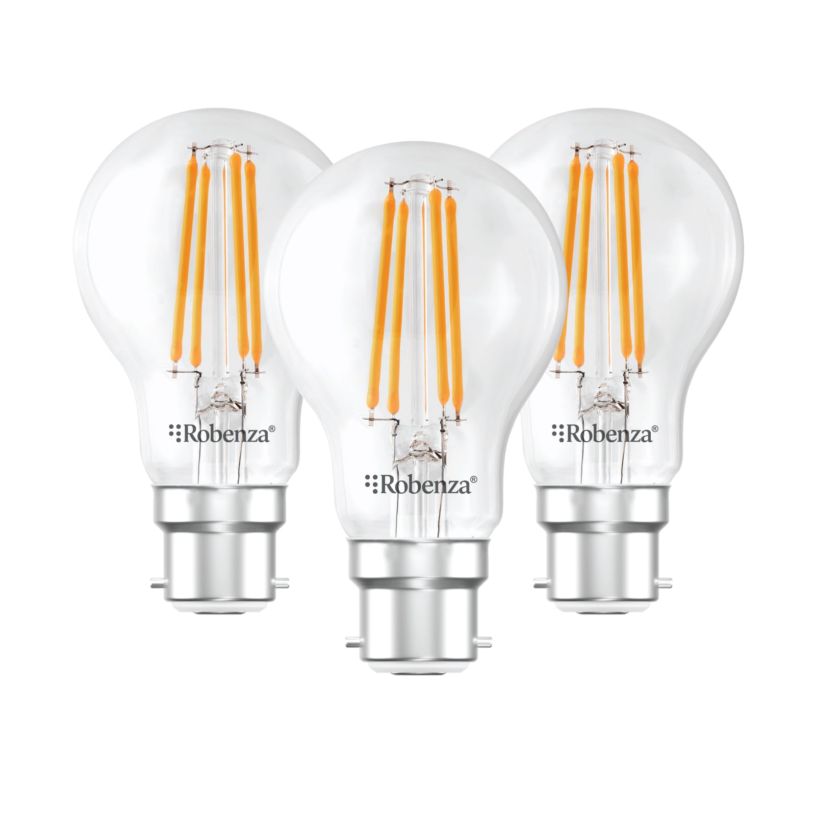 Robenza B22 LED Filament Light Bulbs – 7.3W (60W Equivalent) 806 lumens, Warm White 2700K, Clear GLS Large Bayonet LED, Long Life, Energy Saving Decorative Ceiling Light Lamp – Pack of 3 — image 1