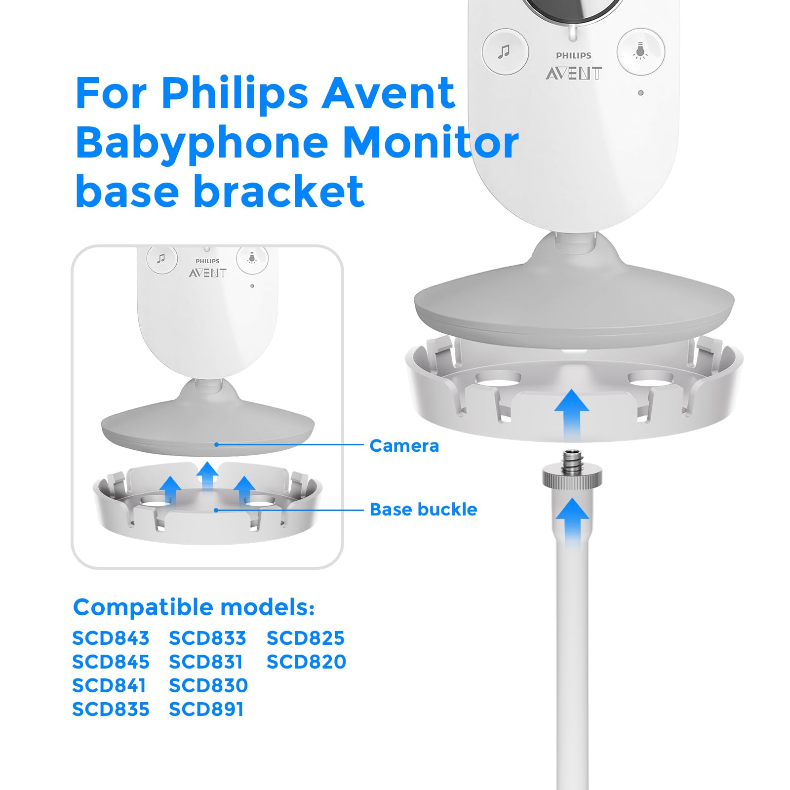 Monitor Clip Holder for Philips Avent Baby Monitor SCD833/26,SCD843/26,SCD845/26,SCD630/26,625,620,Flexible Clip Holder for Philips Avent Video BabyMonitor,Video Babyphone Camera Mount Bracket - Image 2