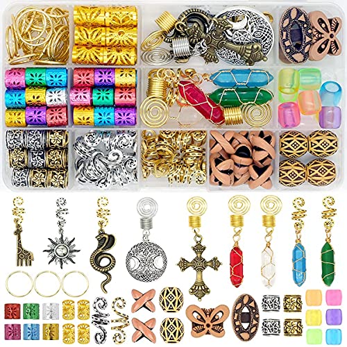 BAISAI 132 PCS Dreadlocks Jewelry for Braids Hair Crystal Wire Wrapped Loc Accessories Hair Jewels for Women Dreadlocks Tubes Beads Hair Rings Hair Pendants for Braid