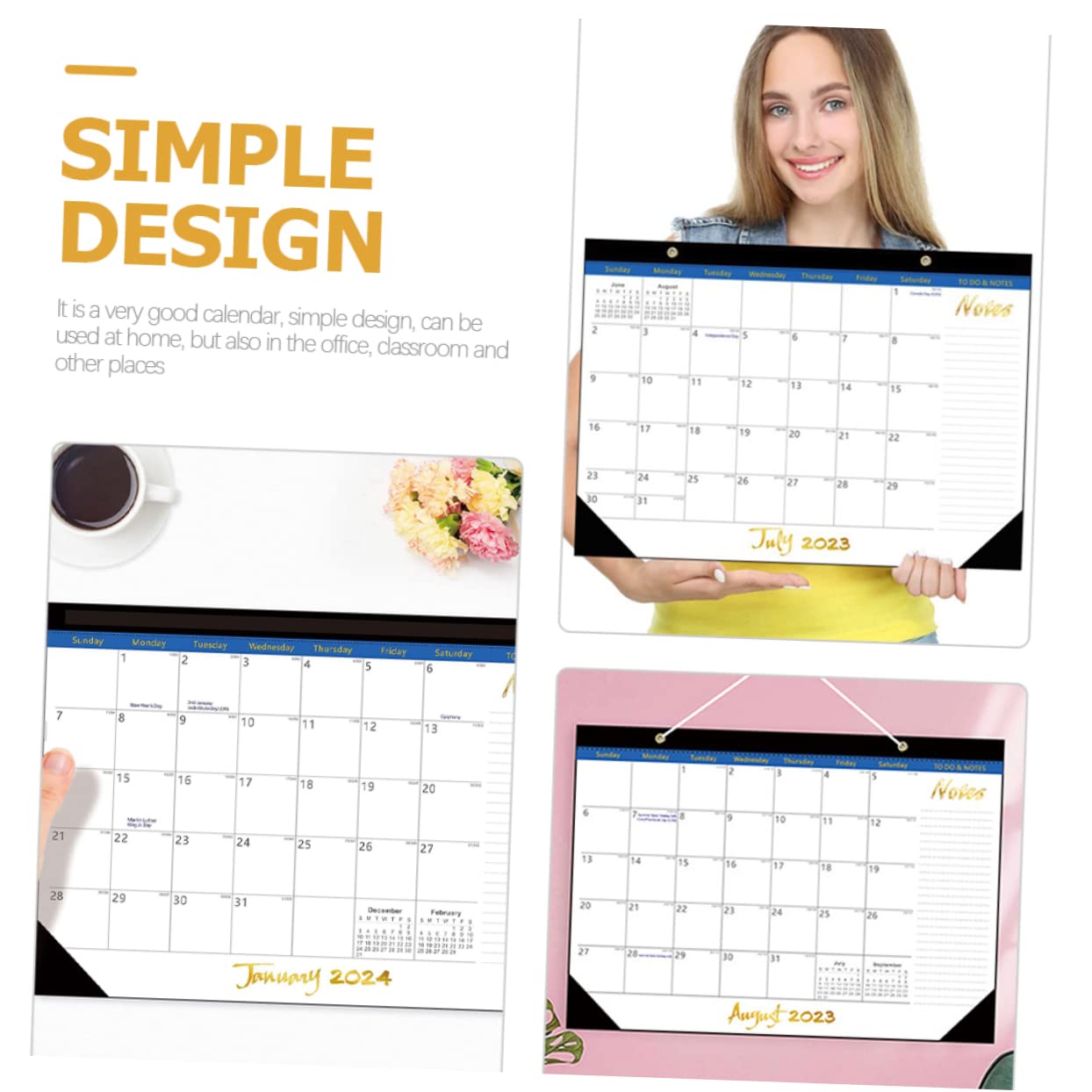 Tofficu 3pezzi Calendario Mensile Da Appendere Inglese Wall Calendar Familiare Con Design Elegante Pianificazione Quotidiana Per Casa e Ufficio Per Organizzazione e Appuntamenti