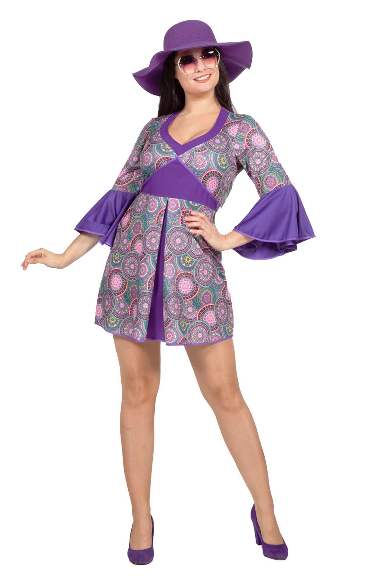 WILBERS & WILBERS 4268-42 70er Jahre Hippie Flower Power Kostüm 70s Costume, Purple, 42