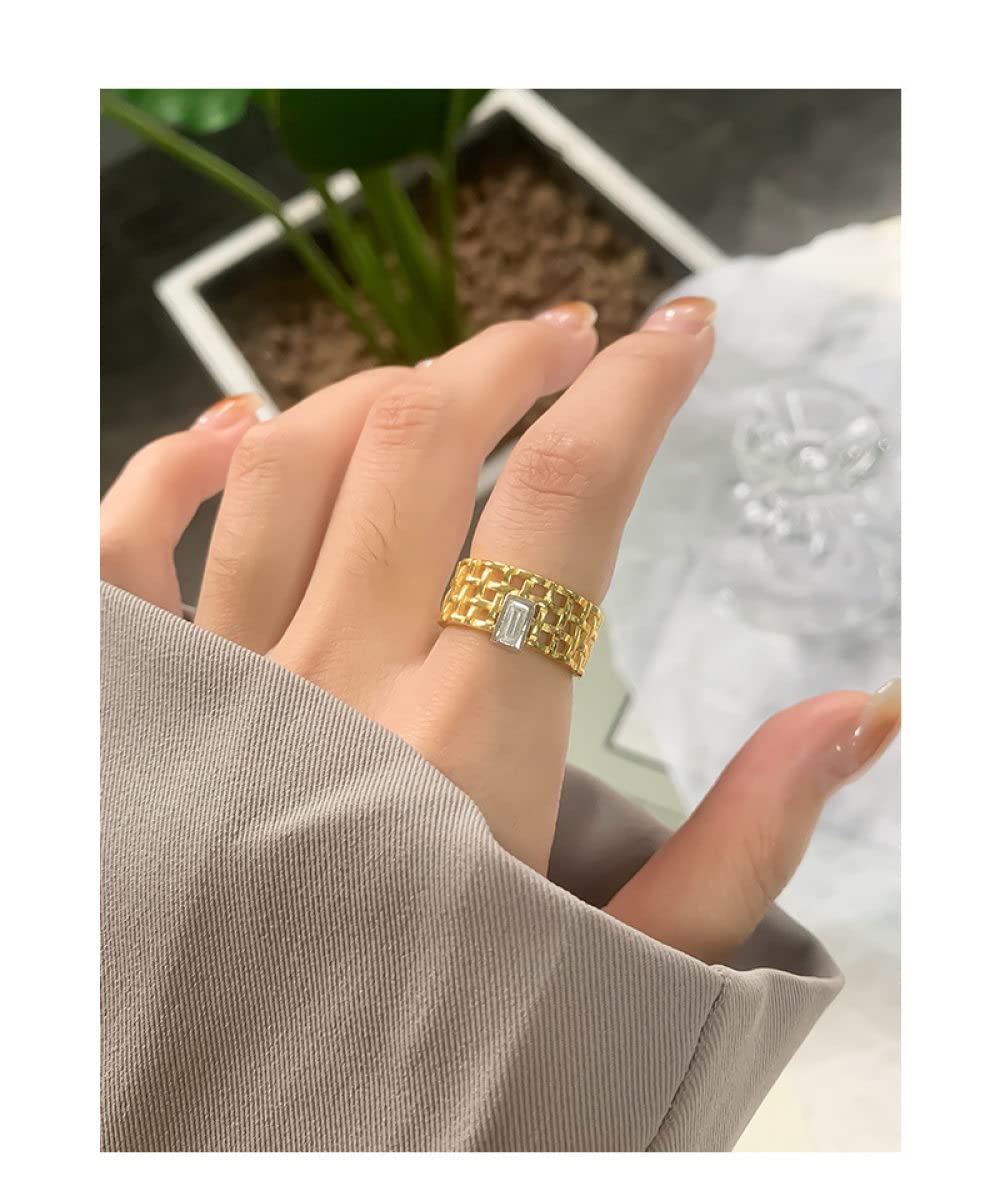 HGJH Ring Silber 925 Damen, S925 Sterling Silber Karierter Webring Verstellbare Ringe Minimalistischer Offener Ring Silber Daumenring Ewigkeitsring Hochzeitsanhänger Schmuck Geschenke Für Männer Mädc