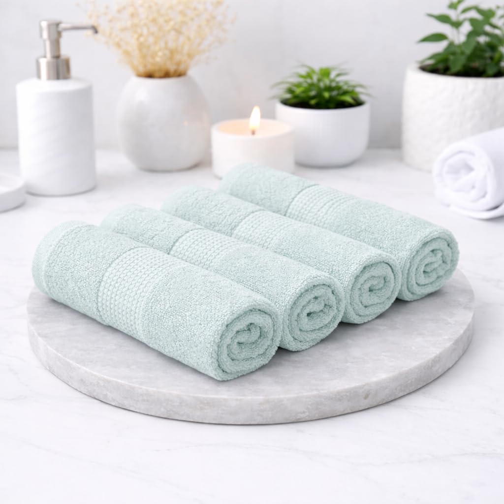 Zero Twist Antibacterial Combed Cotton Face Towel, Pack of 4, Super Soft & Highly Absorbent, Quick Dry Gym Towel for Men & Women Workout, Face Towel for Men & Women, 33 x 33 cm, Sky Blue-image-24