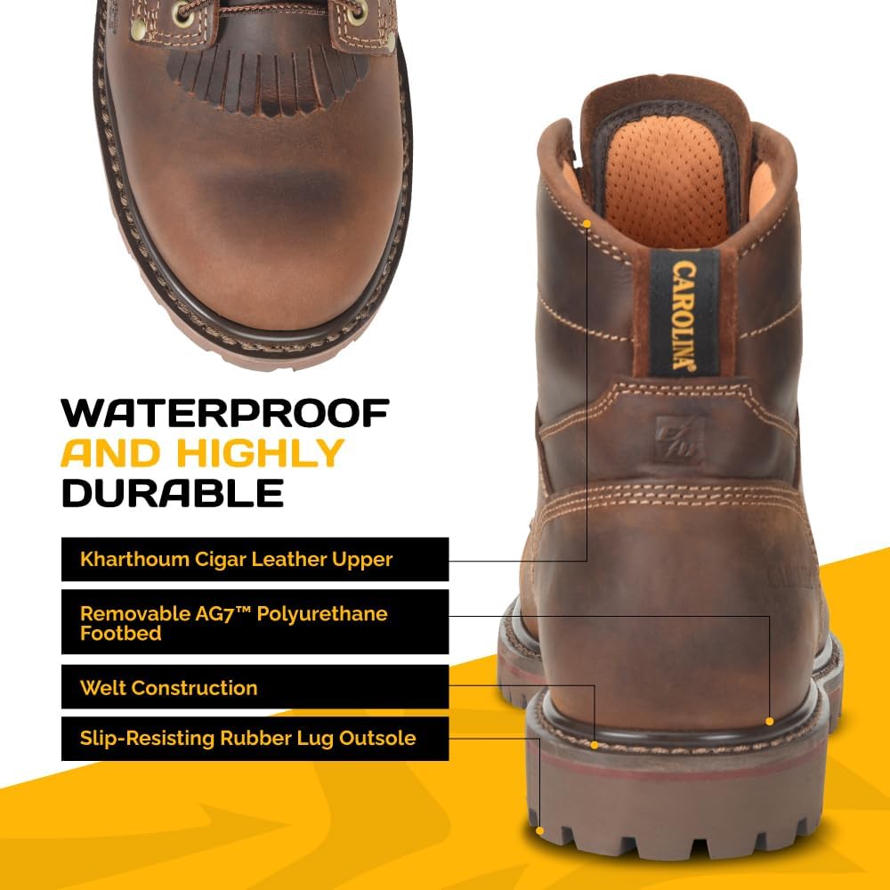 Carolina 28 Series 6" Composite Toe Work Boots for Men - Waterproof Footwear - Slip-Resistant Work Shoes - Orthopedic Footwear - Triple-Rib Steel Shank - Non-Metallic Safety Toe - Image 5