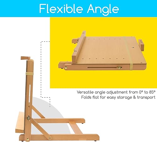 Miniatura 3 de MEEDEN Caballete grande para tablero de dibujo, madera de haya maciza, marco en H, caballete ajustable para artistas, adolescentes y pintores, con