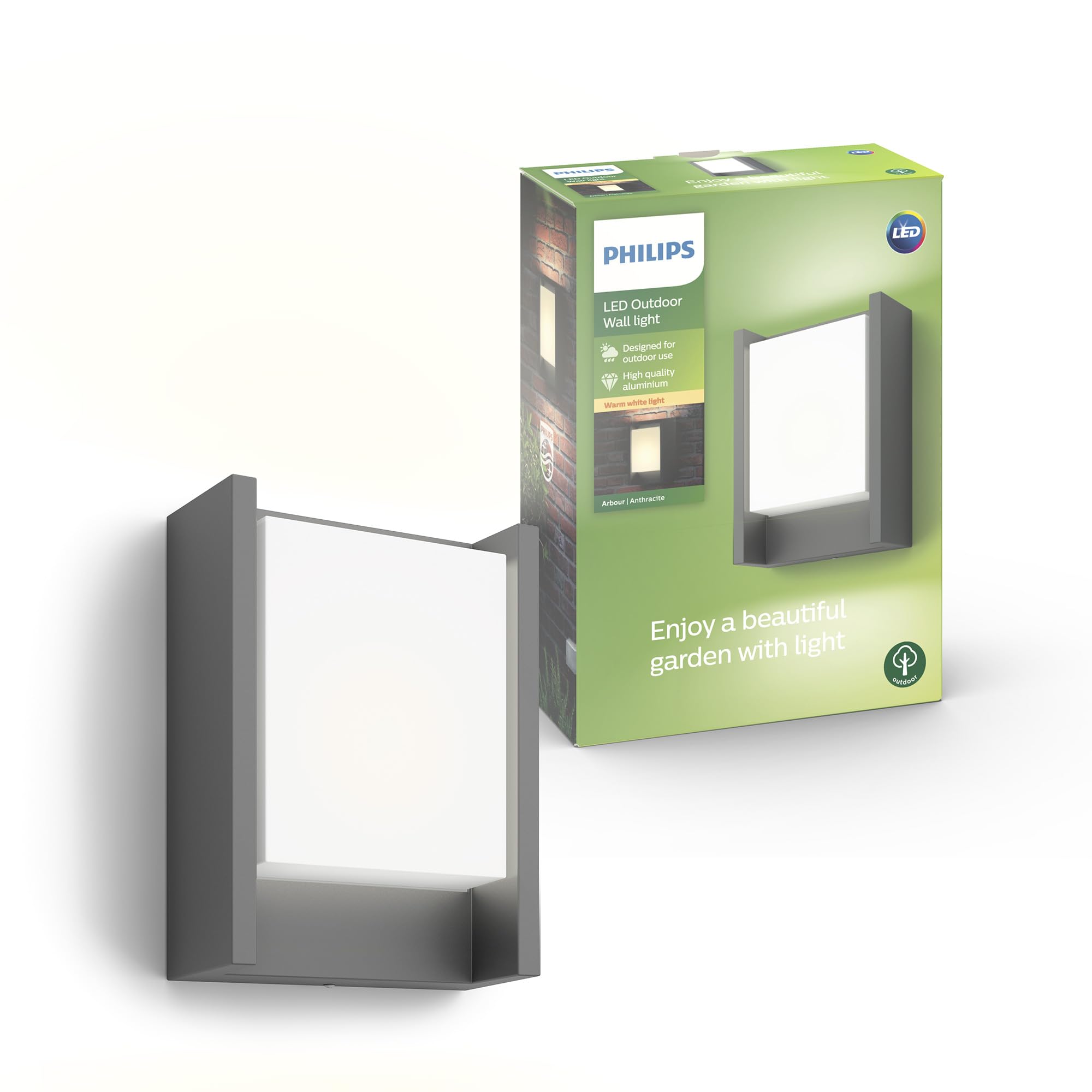 Philips Philips Arbour LED Outdoor Wall Light, 6W, 700 lm, 2,700 K Warm White Light, IP44 Weather-Resistant, Built-in LED, Durable, Alum