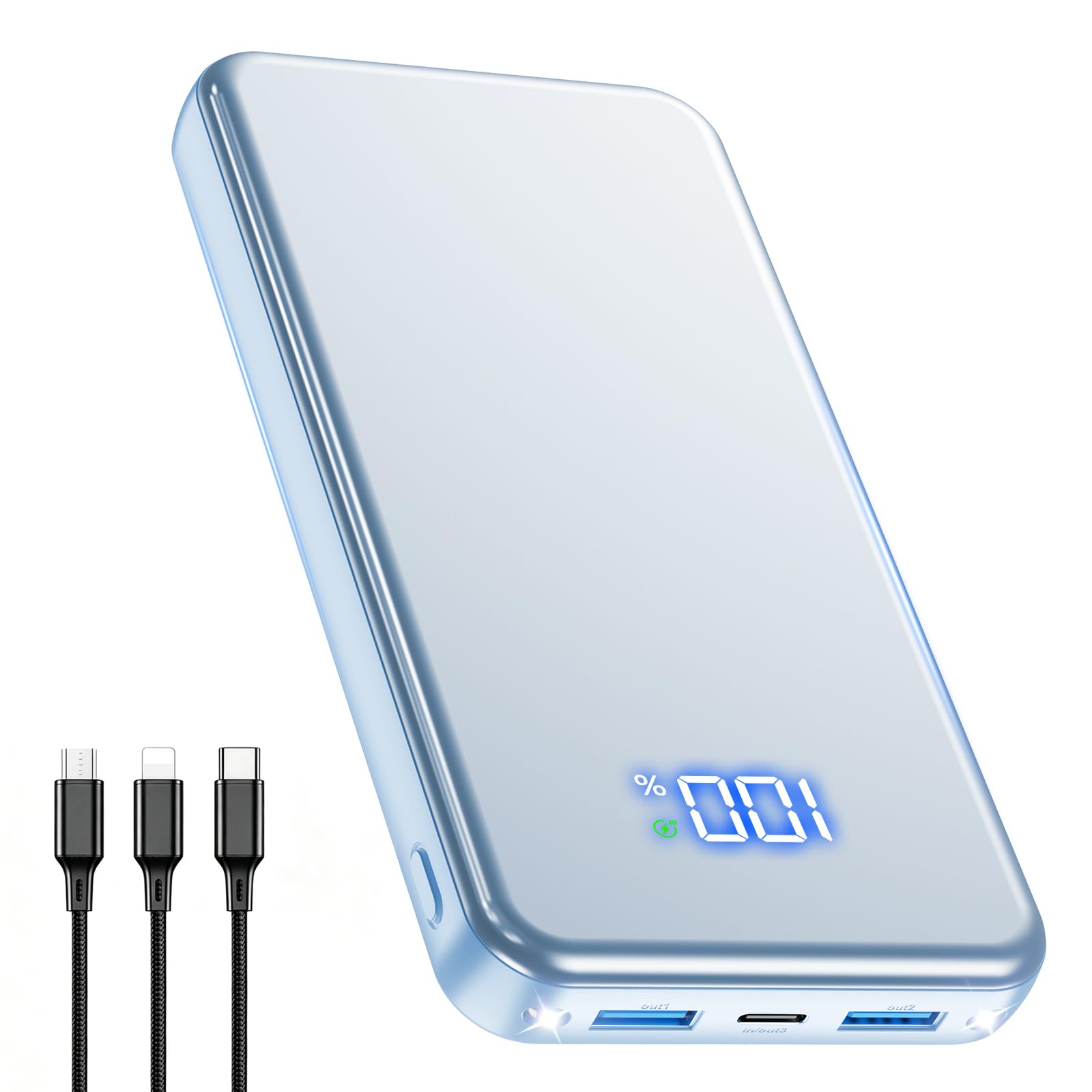Power Bank, 30% Größere Kapazität 26800mAh Powerbank, mit 3-in-1 Kabel,Blau