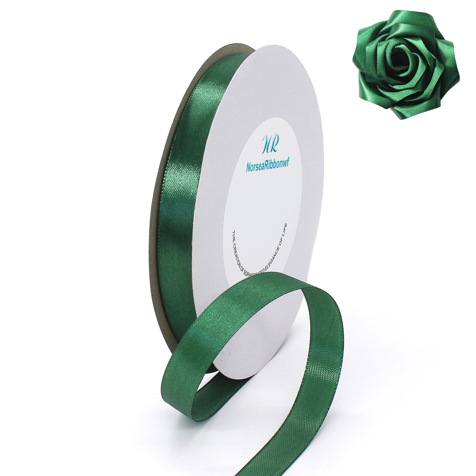 100 Yards Ribbon,5/8 inch Green Satin Ribbon Perfect for Wedding Decoration, Bouquet Crafts, Sewing Decoration, Handmade Bow, Christmas Decoration and