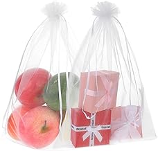 Organzasäckchen, 50 Stück OrganzaBeutel mit Kordelzug 15 x 20 cm Weiß Organza Beutel Trauben Schutzbeutel mit Zugband Geschenksäckchen für Schmuck Geschenke Süßigkeiten Hochzeit