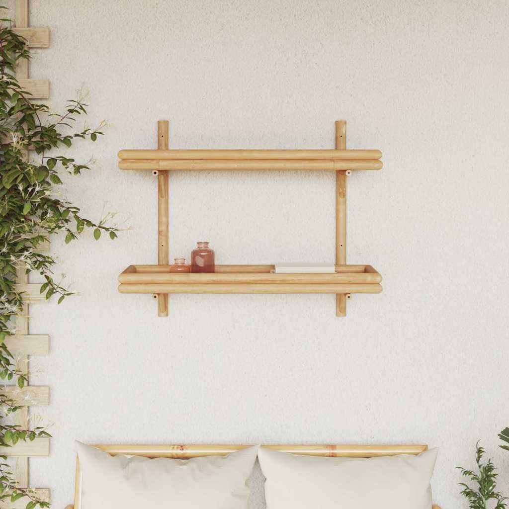 Estantería de pared (bambú, 75 x 26 x 60 cm, 2 niveles de almacenamiento para libros, decoración, baño, cocina y sala de estar