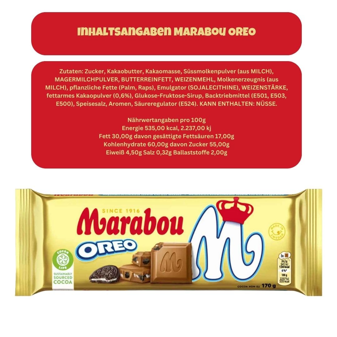 Marabou Oreo 10×170 g (insg. 1,70 kg) | Schwedische Milchschokolade mit Oreo-Keksstückchen | XXL-Vorrat | Cremig & knusprig | Tafelschokolade für Feiern, Office & Geschenke