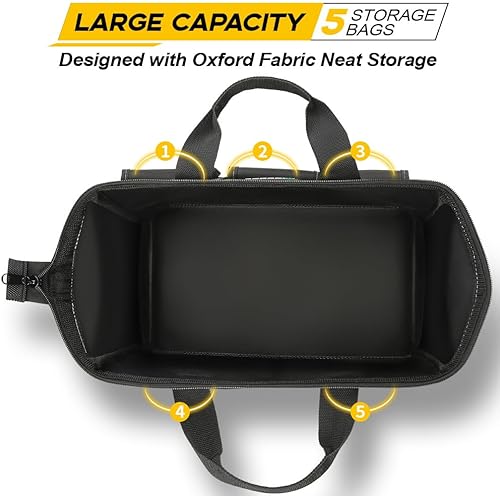 Miniatura 5 de Bolsa de herramientas de 15 pulgadas, 14.6 x 8.3 x 10.2 in, bolsa compacta para herramientas hecha de nailon duradero de 1680 denier, ideal para