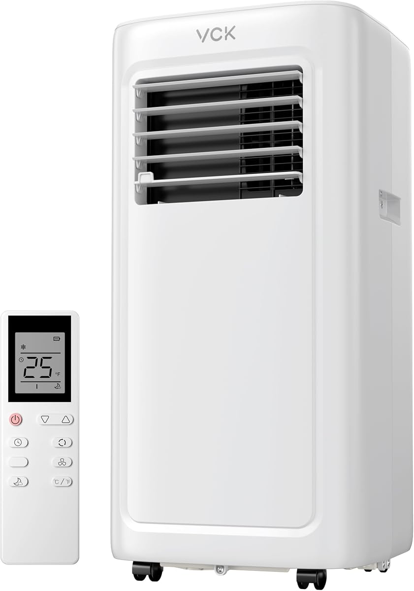VCK 42dB Ultra-Quiet 8000 BTU Portable AC Unit - 4-in-1 Air Conditioner with Dehumidifier Mode & Turbo Fan, Cools 350 Sq.Ft Spaces, Smart LED Display, Sleep Function, Includes Window Mount Kit White