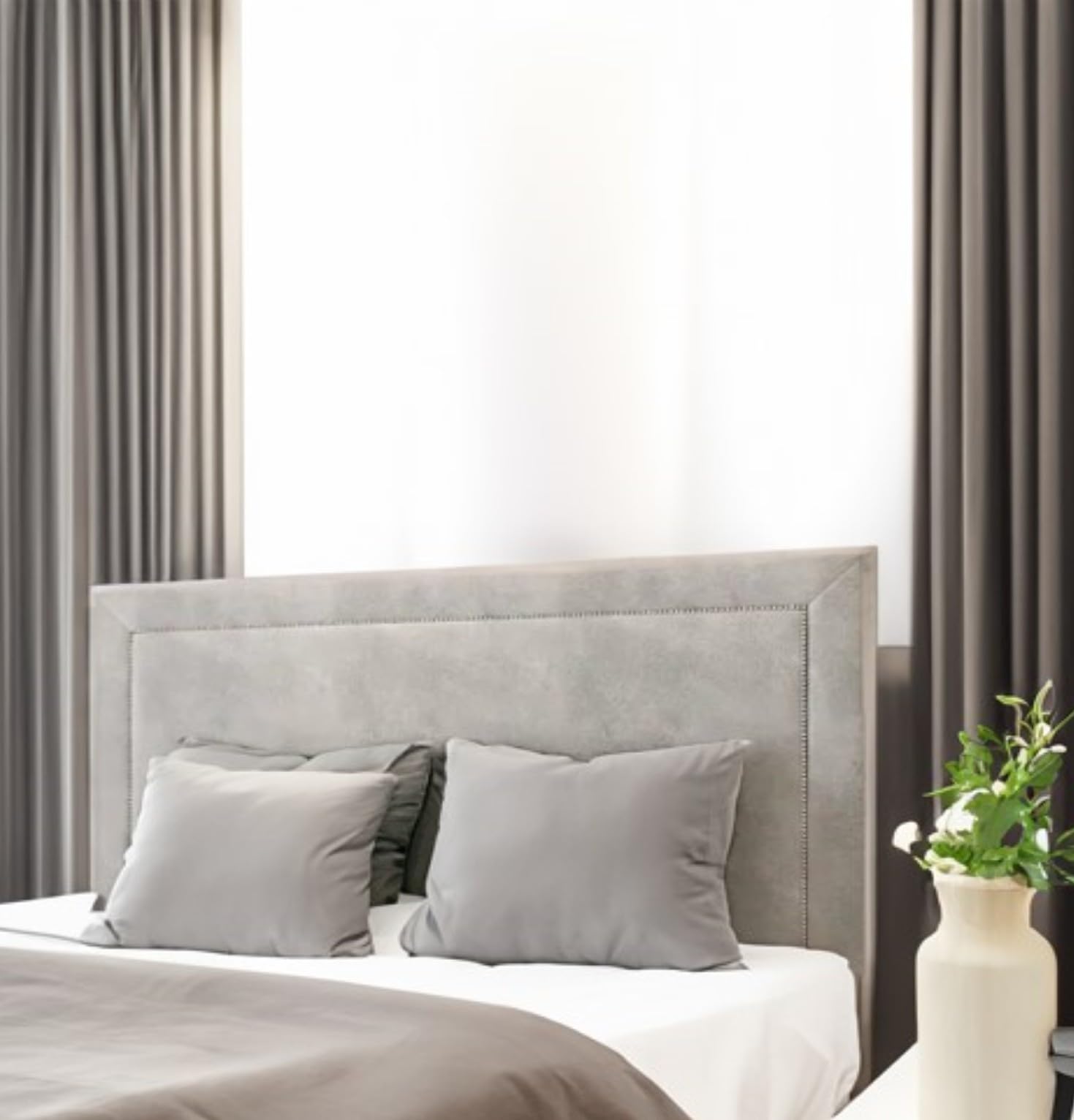 luxisleepltd New Tufeted Studded 26',30'',36''.44''' inches Tall Headboard in Plush Velvet 3FT, 4FT6, 5FT,bed frame (Cream, 4ft6-90cm Tall)