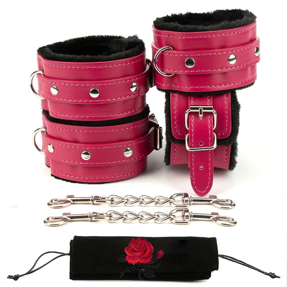 Gym Ankle Straps for Cable Leg Cuffs for Adjust Wrist Cuffs Ankle Cuffs Combo Leather Connector Set Pu Leather Sports Exercise Fitness Training Kit