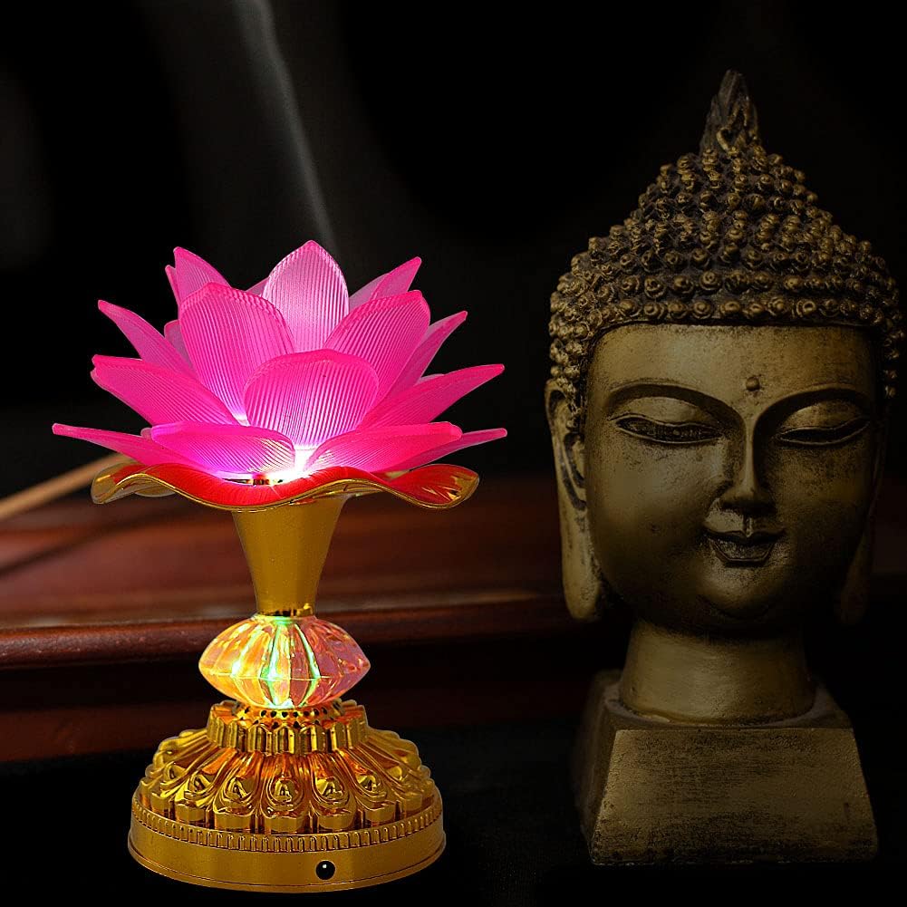LACGO Pack of 2 LED Lotus Buddhist Lights Color-Changing Gradient Buddha Lotus Lamps Plug in or Battery-Operated Buddhist Worship Prayer Faith Supply Things(3.3''W/5.5''H, Pink)