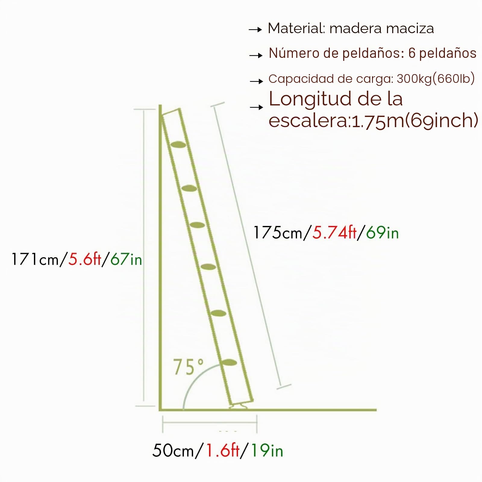 Scala angolare in legno per letti a castello, dimensioni da 100 a 225 cm, design robusto a forbice con ferramenta, perfetta per camere da letto/cabine, 3-8 gradini