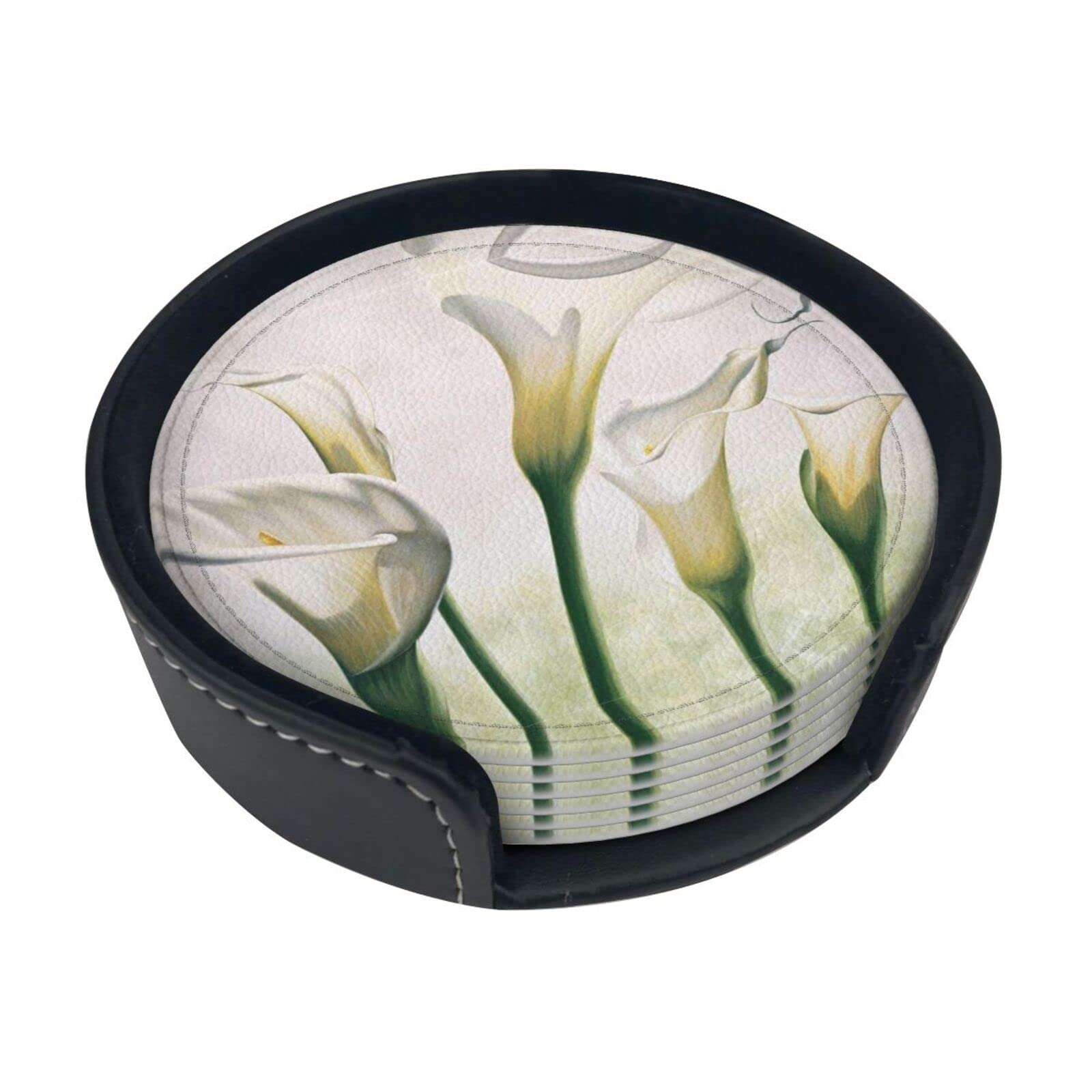 Alteko Beauty Flowers Coasters Set Of 6 Print Leather Coasters For Drinks,Home Décor And Housewarming Gift