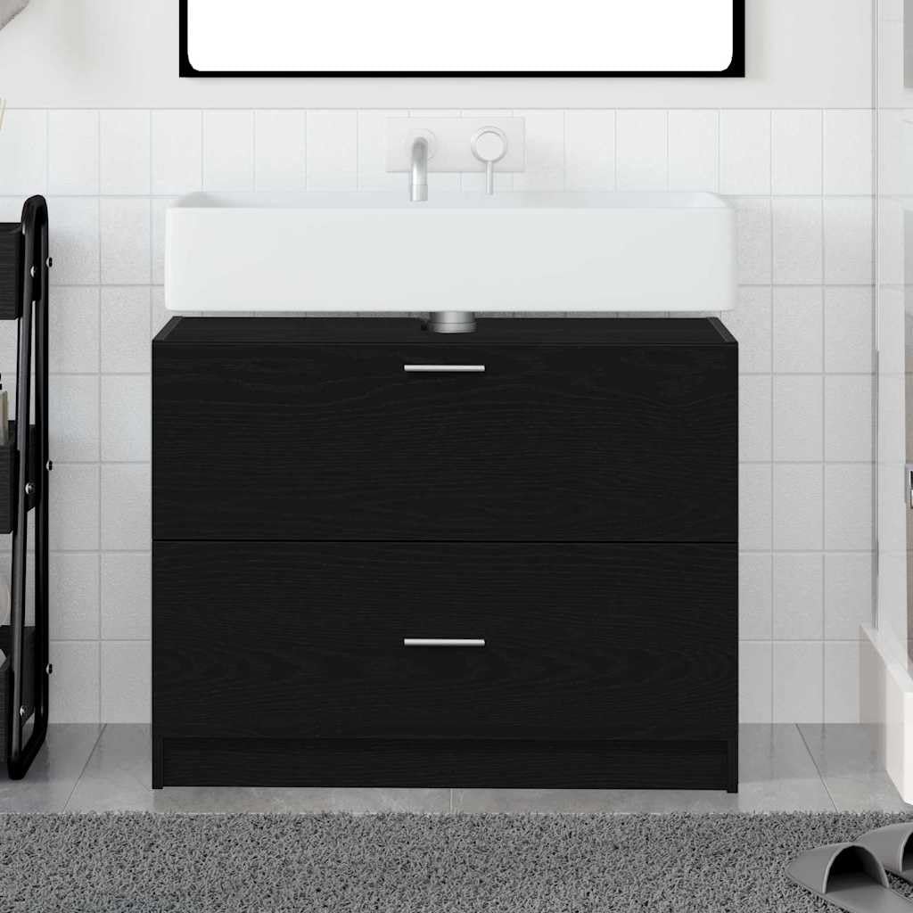 Mueble bajo lavabo para cuarto de baño, 78 x 37 x 59 cm, roble negro, diseño moderno, robusto de madera con cajón y puerta, para inodoro de invitados y baños pequeños