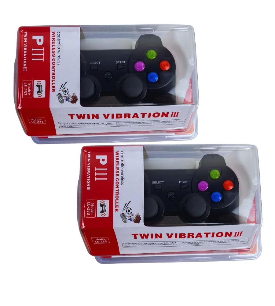 Generico Coppia Controller, 2 Joypad Senza Filo Wireless, Compatibile PC Plays. 3, Gamepad Analogico D. Shock Vibrazione, Coppia Pad Nero