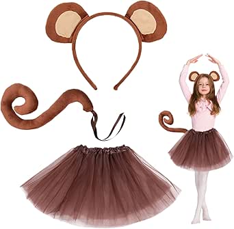 EUPSIIU Affen Kostüm Set - Mit Ohren, Schwanz, Fliege & Tutu Für Kinder