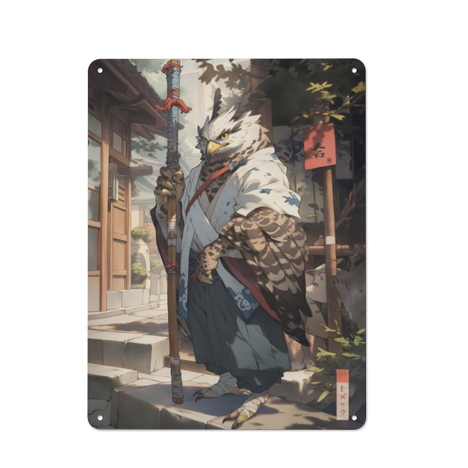 Classic Edo Owl Sage Metal Gift Sign 40x30cm, Small Space Decor for Home, Shop, Pub Or Studio Wall