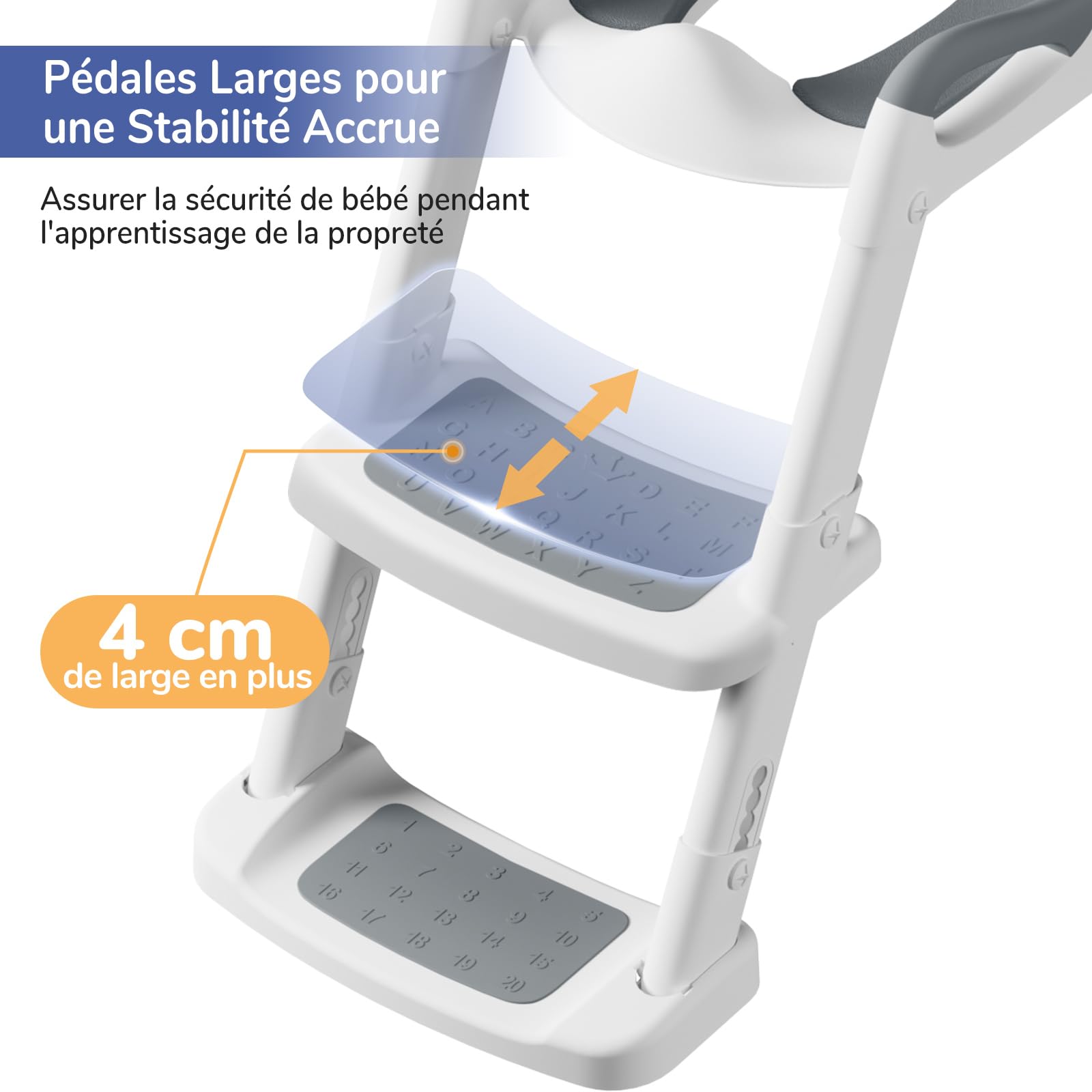 DEANIC Reducteur Toilette Enfant Rehausseur Toilette Enfant avec Marche, Réducteur Toilette Enfant avec PU Coussin Moelleux, Adaptateur Toilette Enfant, Siege Toilette Enfant de 1 à 7 ans (Gris)