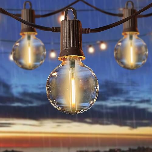 ZOTOYI 100Ft Outdoor String Lights LED G40 Globe String Lights with 50+2Pcs Plastic Bulbs, Waterproof IP65 Patio Hanging Lights for Bistro, Backyard, Gazebo, Party, Wedding, 2700K, E12 Sockets