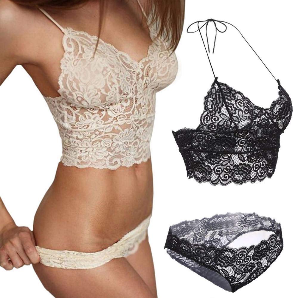 RWRAPS Set Accappatoio Lingerie Sexy Hot Lingerie Sexy Top e Slip Set Biancheria Intima di Pizzo da Donna (Ny661white X) (Ny661black X)