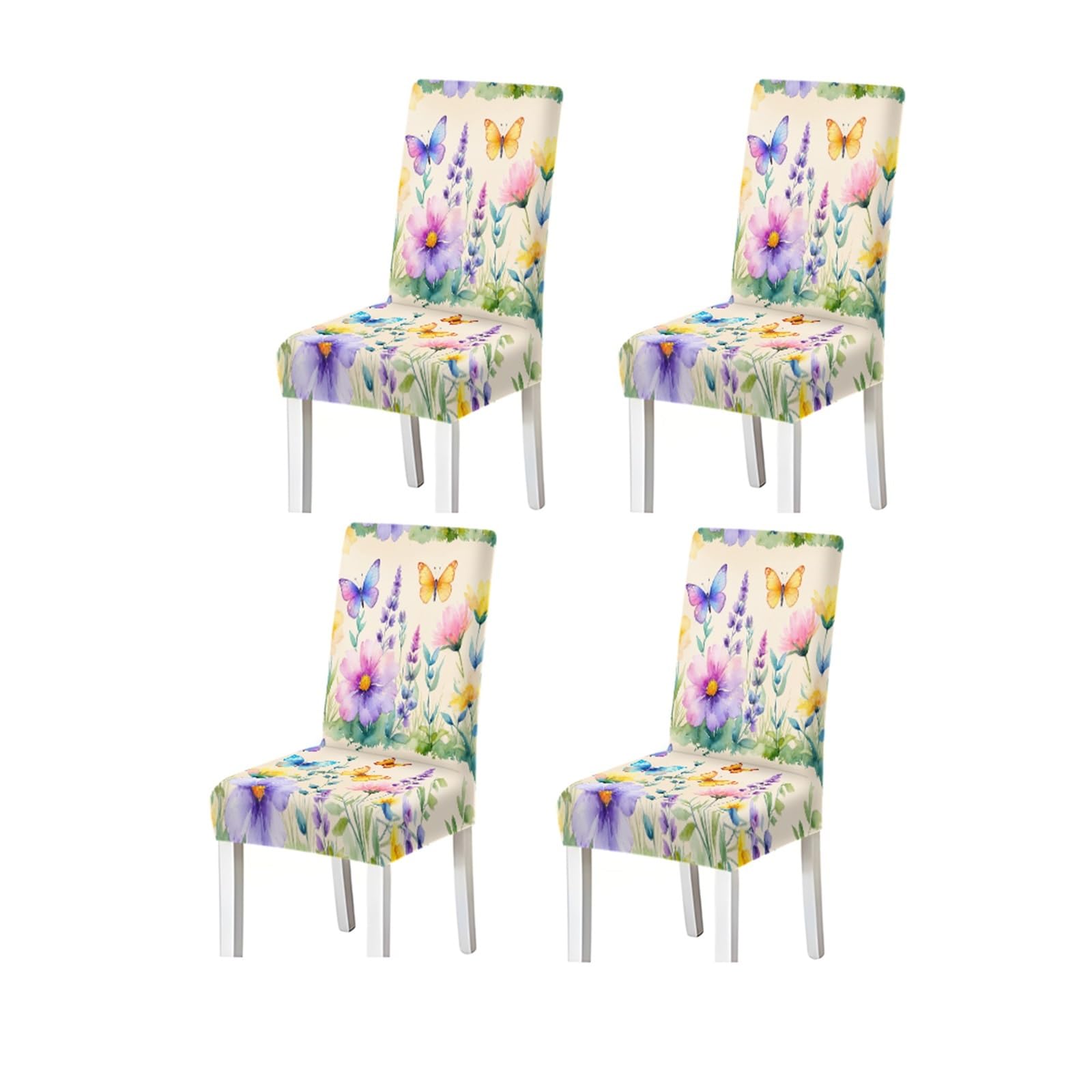 Bosuybn One Color Watercolor Wildflower Butterfly Floral Pattern Print Dining Chair Covers Set Of 2/4/6, Stretch Slipcovers For Kitchen Dining Room Furniture Protectors For Home Dining Room(4Pcschair Cover)