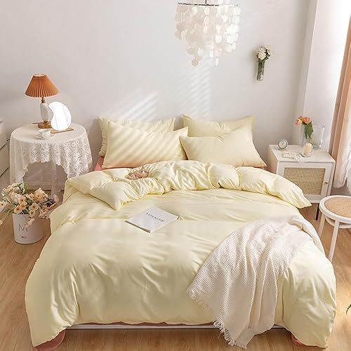 Miniatura 1 de CLOTHKNOW Juego de edredón de 3 piezas de color beige marfil, tamaño Queen, color beige claro, juego de edredón de 3 piezas, color amarillo claro