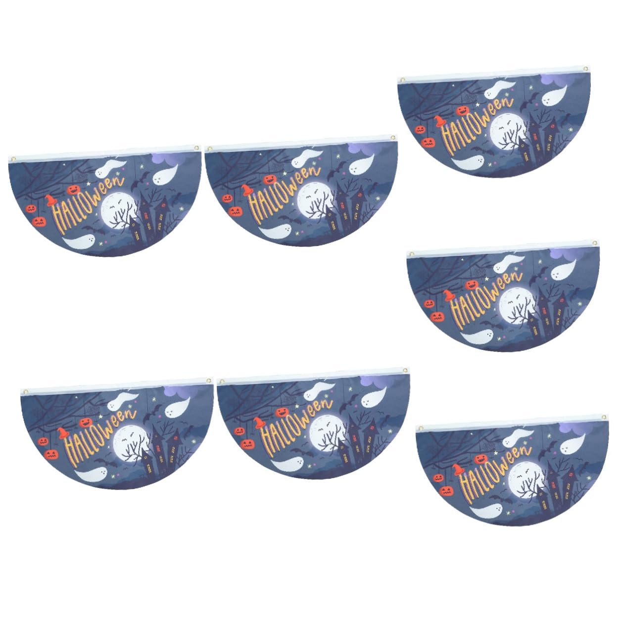 Abaodam 7 Stück Halloween Gartenflagge Halbkreis Fächerförmige Polyester Fahne Waschbar Charmante Terrassendekoration für Garten Dekoration Außenbereich